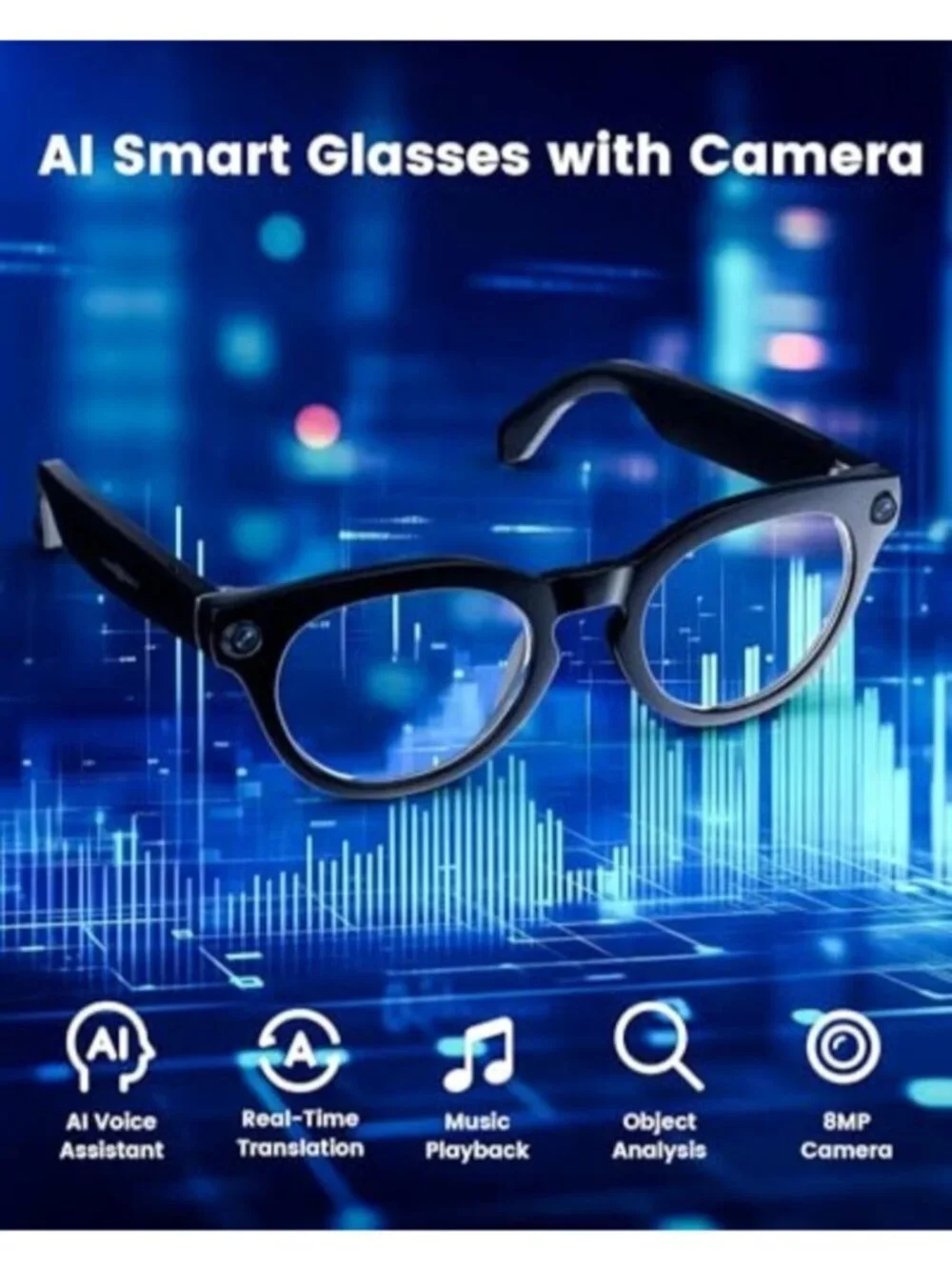 AI Smart Glasses with Camera, 8MP Camera, Real-Time Translation in 140+ Language